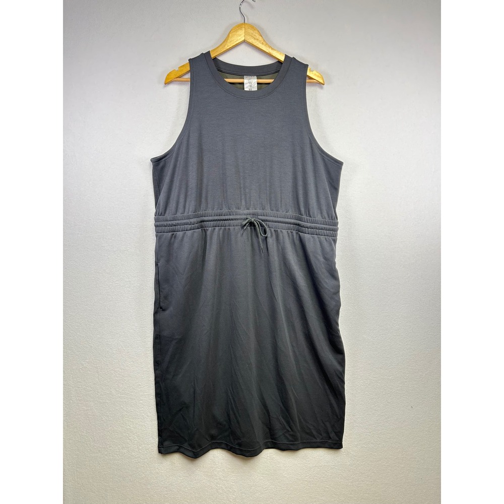 SERRA‎ Women's XL Gray Soft Midi Dress Drawstring Waist Sleeveless Pockets